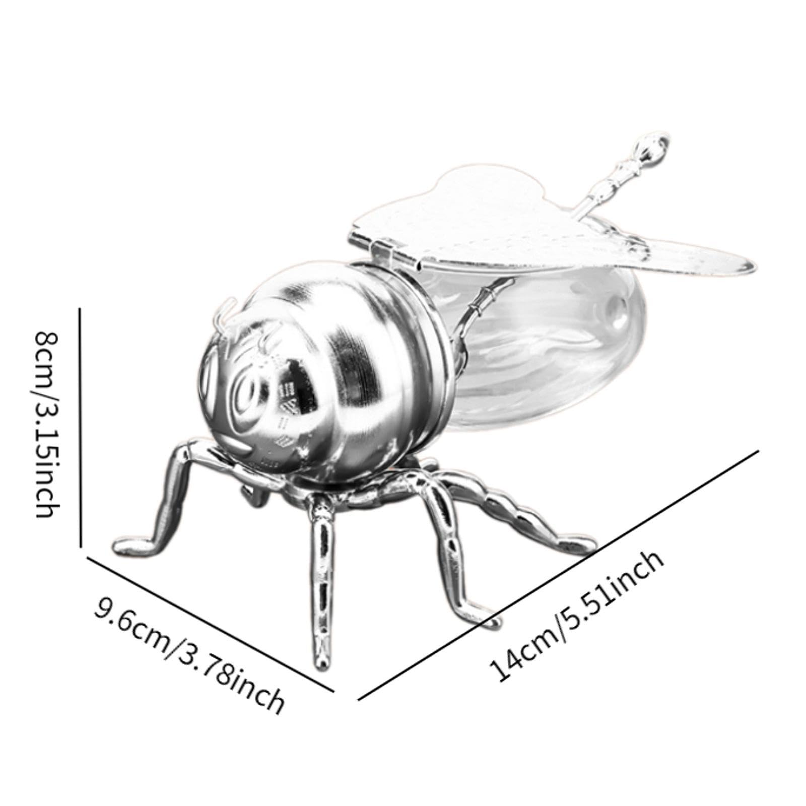 Qianly Bee Shaped Honey Jar Condiment Pot Practical Lightweight Modern Sugar Container Multiuse for Home Kitchen Holiday Tea Time, Silver