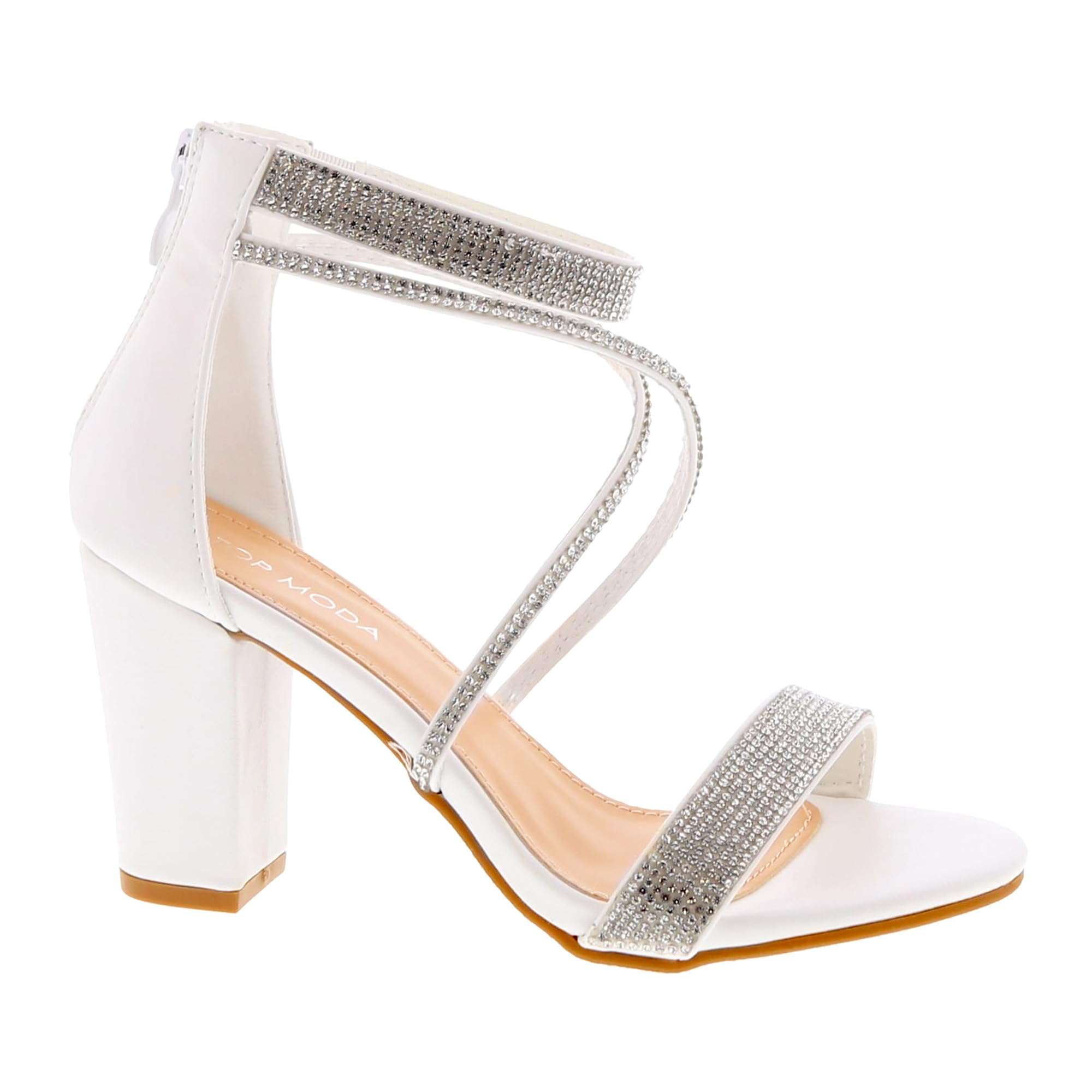 TOP Moda Rosa-66 Ankle Strap Dressy High Heel Sandal, Non-slip Sole, For Wedding, Party, Prom, Evening Wear, or Any Occasion, Sleek Style Block Heel