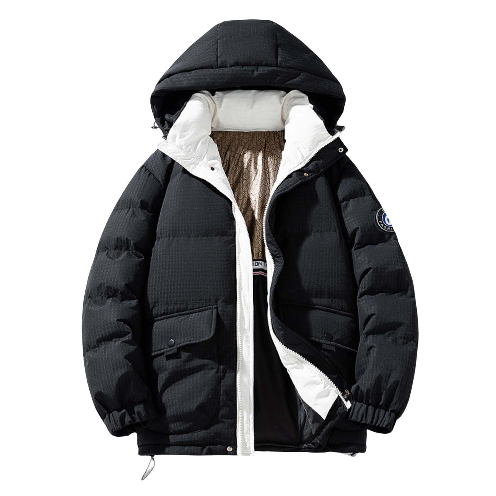 Generisch Giacca trapuntata da uomo con cappuccio – leggero piumino da uomo caldo inverno giacche con tasche tinta unita buffer giacca a maniche lunghe con cappuccio ibrido giacca invernale Y2k