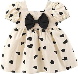 Vestidos Camisola para Meninas Criança Bebê Meninas Vestido Verão Bohemia Coração Babado Laço Manga Curta Casual
