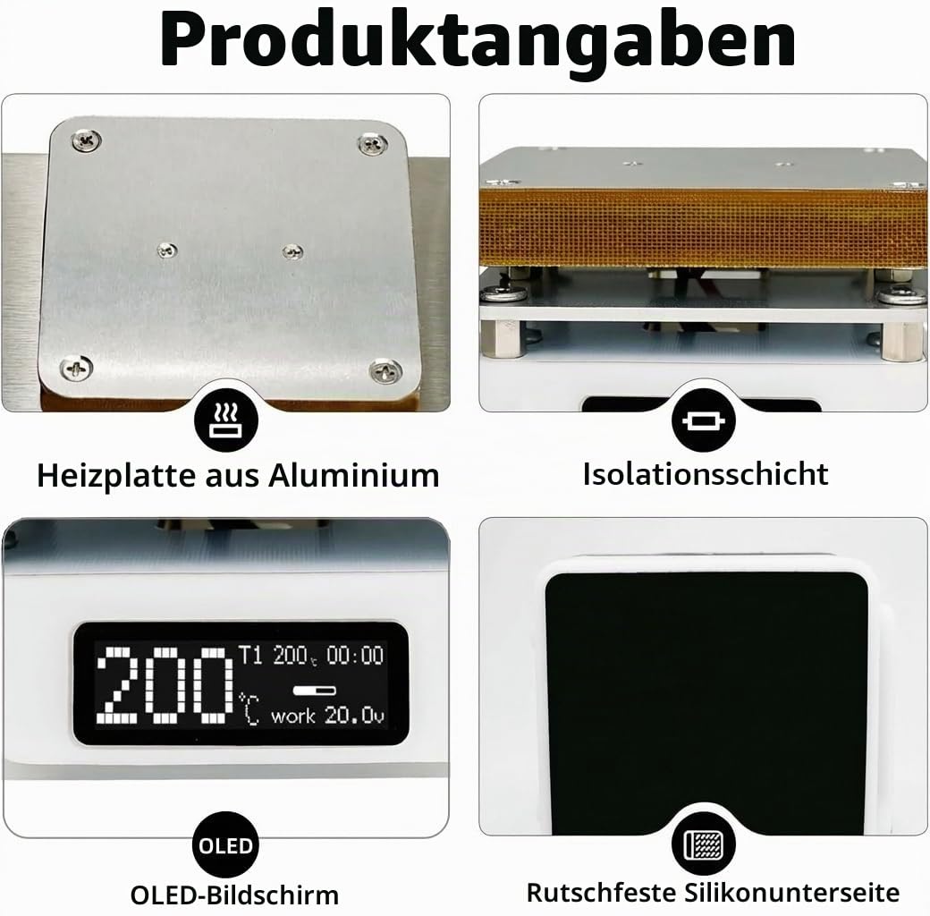 PCB Heizstation, 95W Lötstation Heizplatte, T55 Heizplatte Löten SMD, 25V Rework Heizung, Vorwärmen Lötstation, Labor-Heizplatten, Mini-Heizplatte, 55x55MM mit OLED-Display für Reparatur DIY Labor