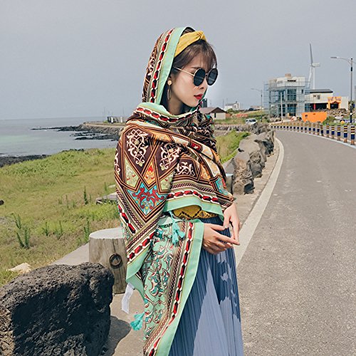 Sunbaby Women Boho Shawl Beach Towels Rectangle Polyester Scarf Travel Sarong Wrap Swimwear Cover Up Beach Mats, Green Geometry, 75*39Inch #TOP3