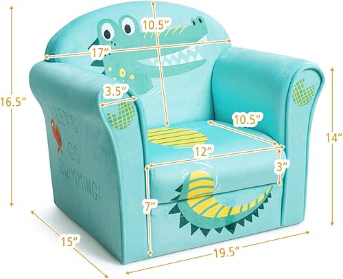 Miniatura 3 de HONEY JOY Sofá para niños, sillón con patrón de gato, mini muebles de sala de juegos para niños, construcción de madera resistente, silla con