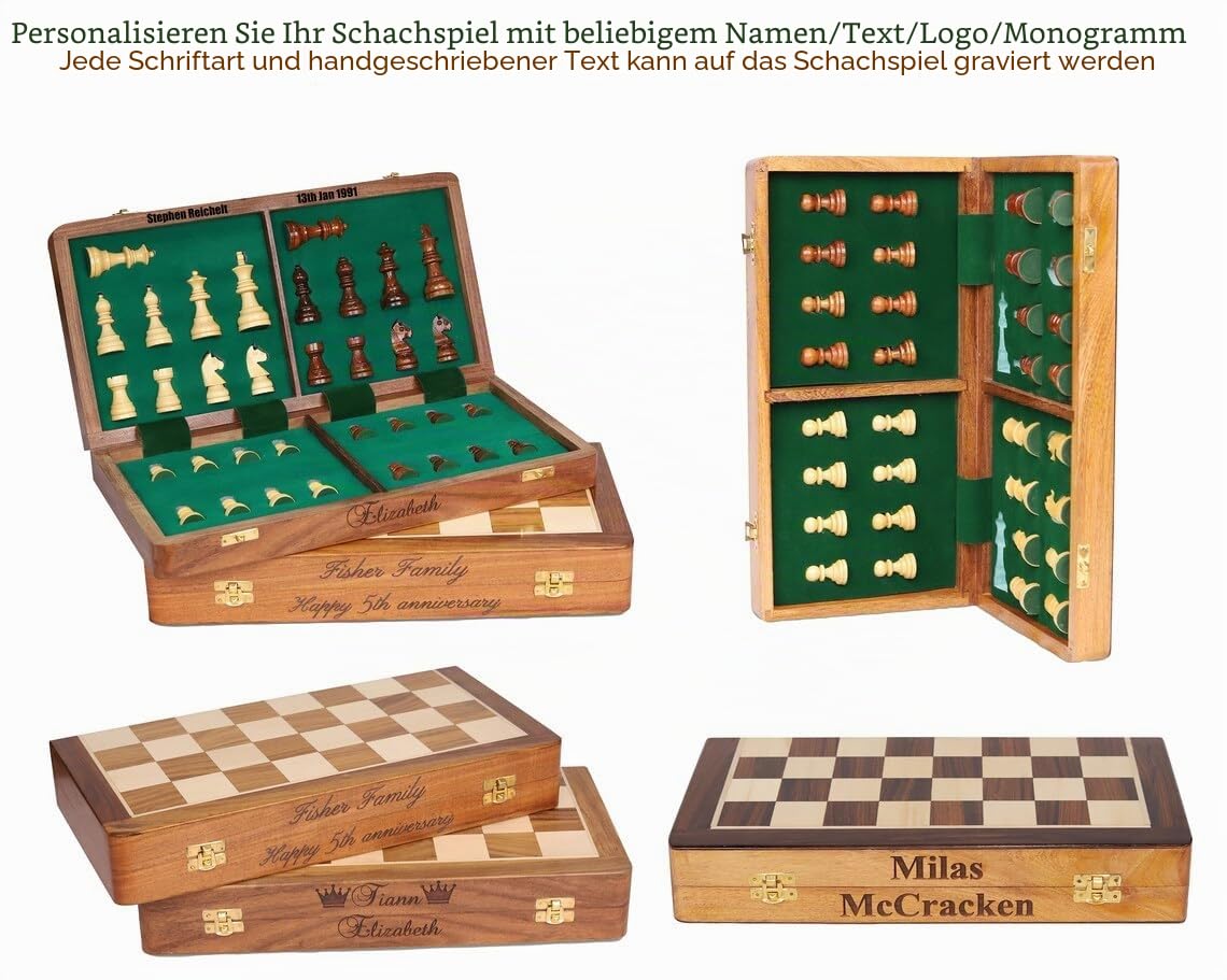 Personalisiertes magnetisches Schachset aus Holz (18–46 cm), faltbares Reiseschachbrett mit Aufbewahrungsmöglichkeit, handgefertigtes Schachspiel aus Holz für Erwachsene, tragbares Luxus-Schachset