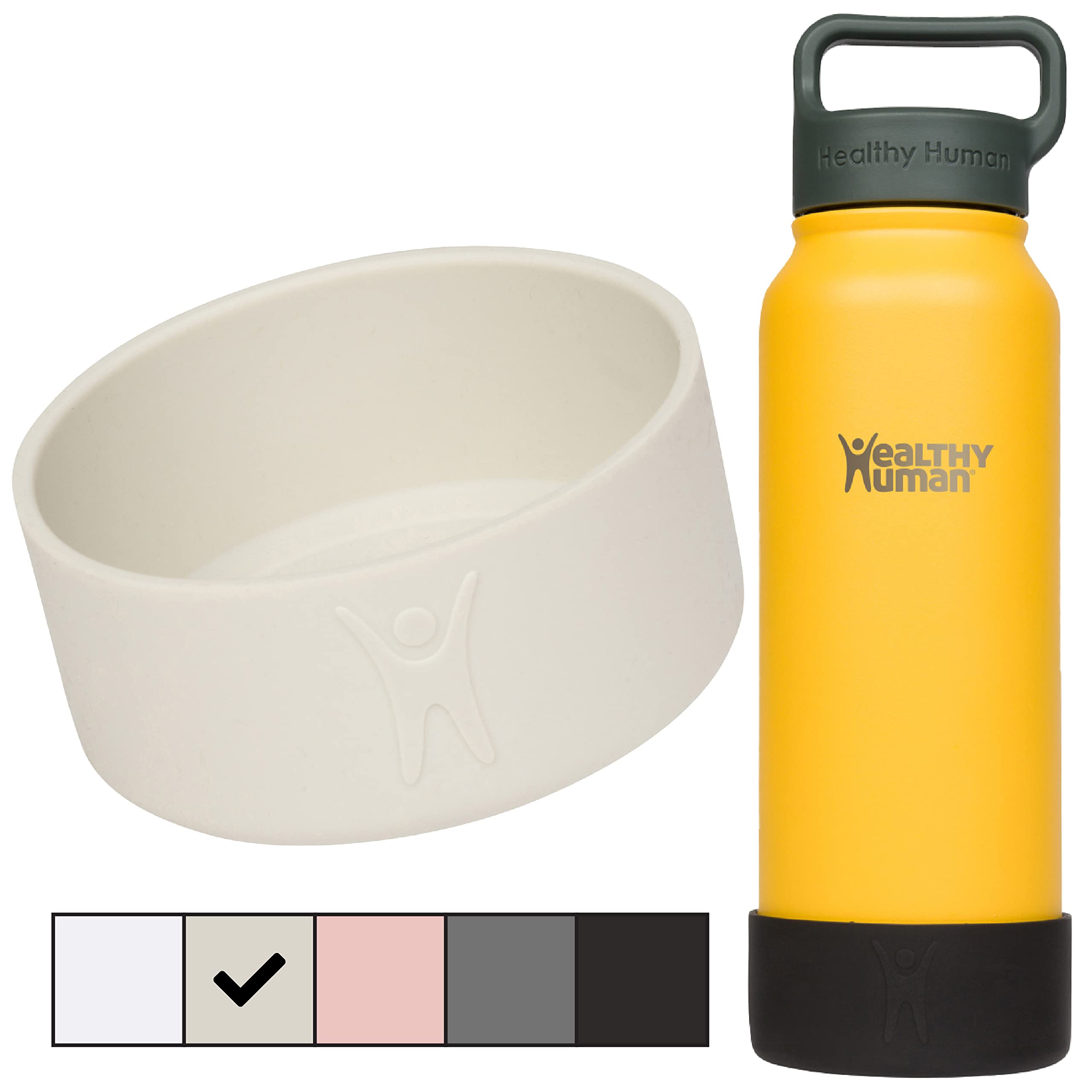 Healthy Human Paraurti protettivo in silicone per bottiglie di boccale – Adatto per bottiglie da 16 once e 22 once. Senza BPA, fondo antiscivolo in silicone, copertura per stivale, beige