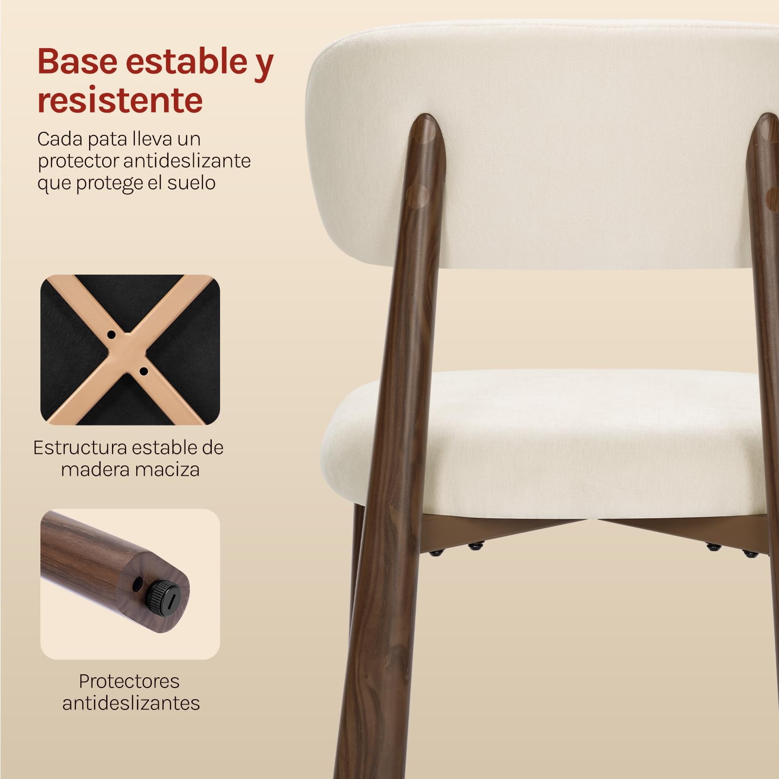 WOLTU Juego de 2 Sillas de Comedor,Chenilla,Crema | Tapizada de Estilo Moderno, Patas Metálicas Imitación Madera para Comedor y Cocina