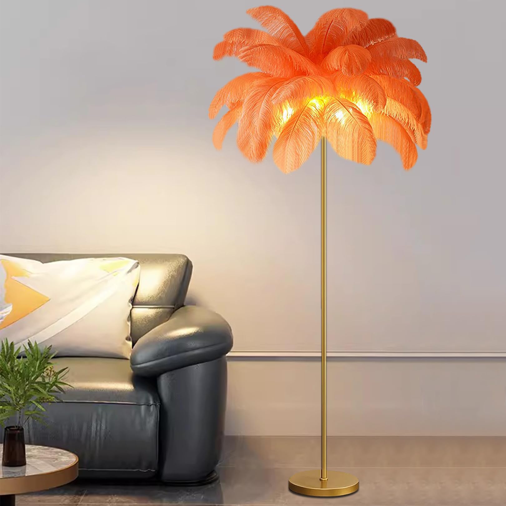 Lampadaire en plumes d'autruche LED à intensité variable et 3 couleurs