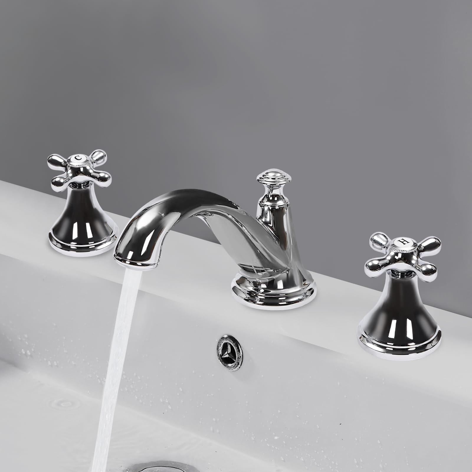 Grifo de baño, grifo de lavabo de 3 agujeros, 2 manijas, grifo mezclador para lavabo, grifo de baño, cocina, ducha (plata)