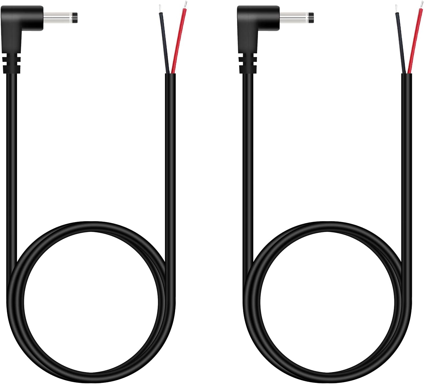 3.5mm x 1.35mm DC Power Pigtail Cable, 2-Pack 3FT 90 Degree Right Angle DC Barrel Male Plug Jack to Bare Wire Power Supply Adapter Repair Cord for CCTV Surveillance Security Camera LED Strip