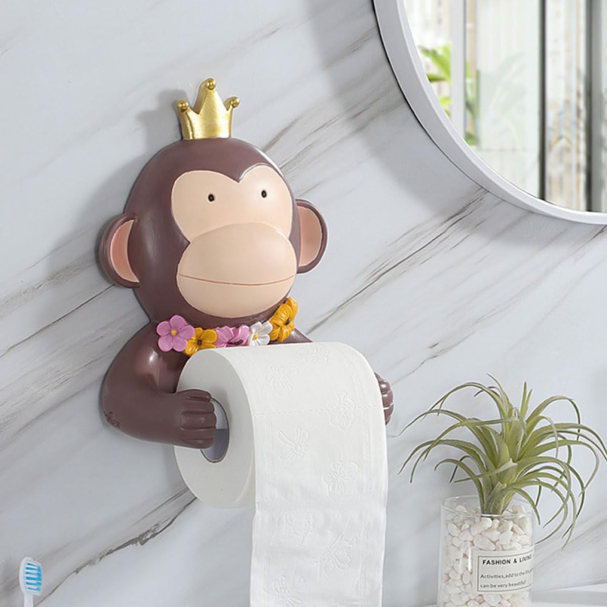 Portarrollos de Papel Higiénico de Resina Marrón Estante Resistente Corrosión Deslustre para Baño y Sanitario en Estilo Cartoon