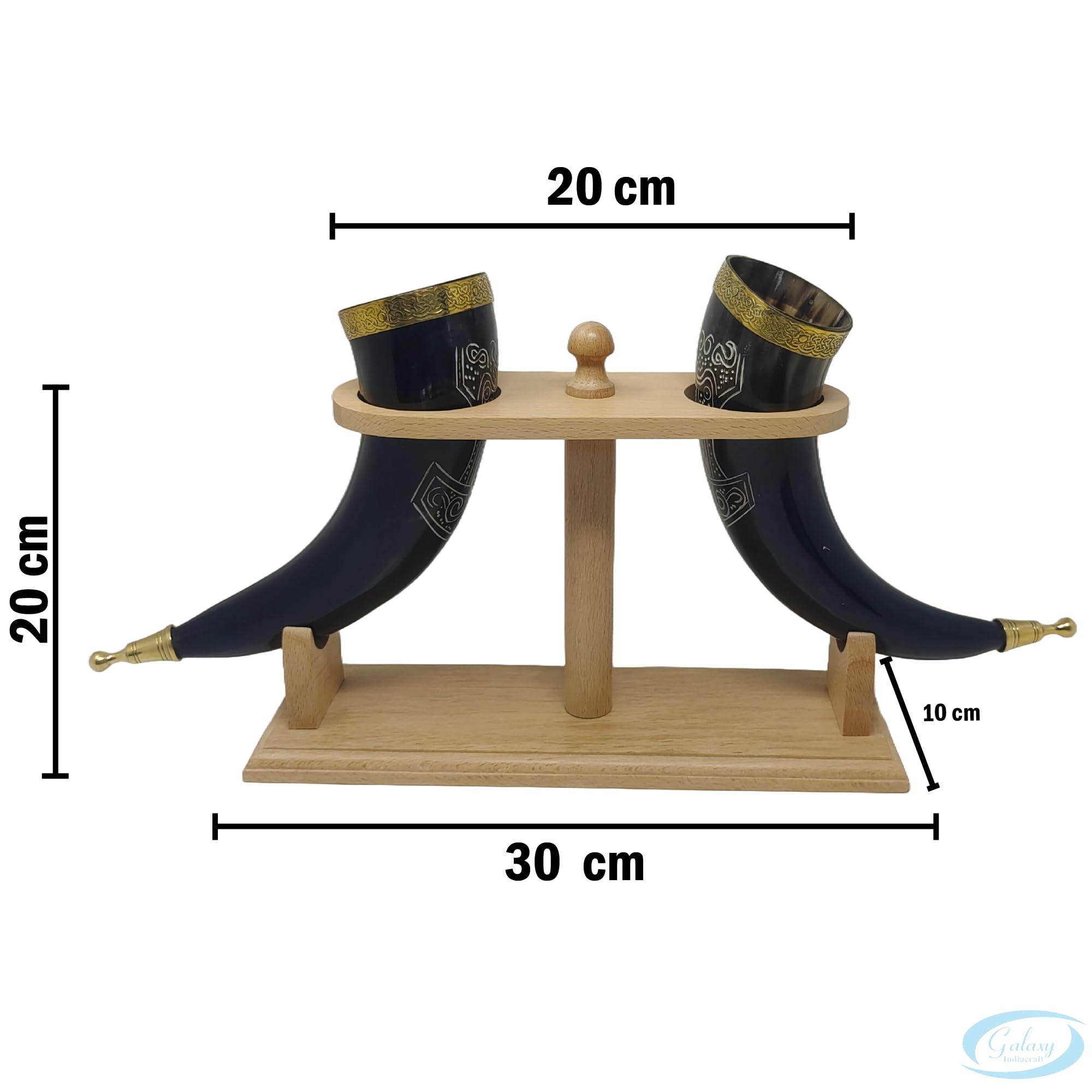 Viking drinking mug, handmade, natural ox horn, mug for ale, beer, mead, wine, 30.5 cm, 100% leak-proof, with a beautiful wooden stand, set of 2