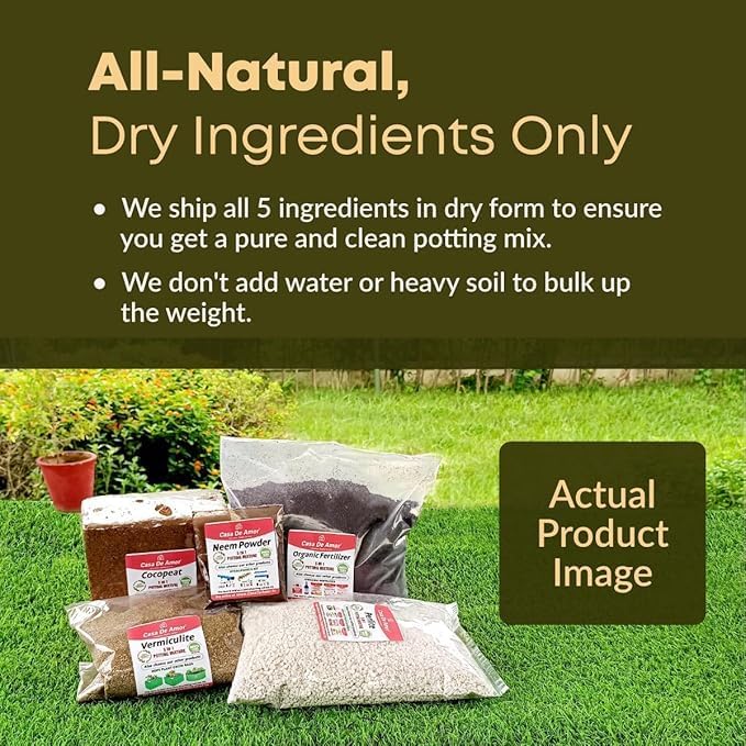 Image of Casa De Amor 5-in-1 Potting Mixture- Makes 10Kg Soil Less Mixture with Cocopeat, Vermiculite, Perlite, Neem Powder & Organic Manure for Healthy Plant Growth (Pack of 01)
