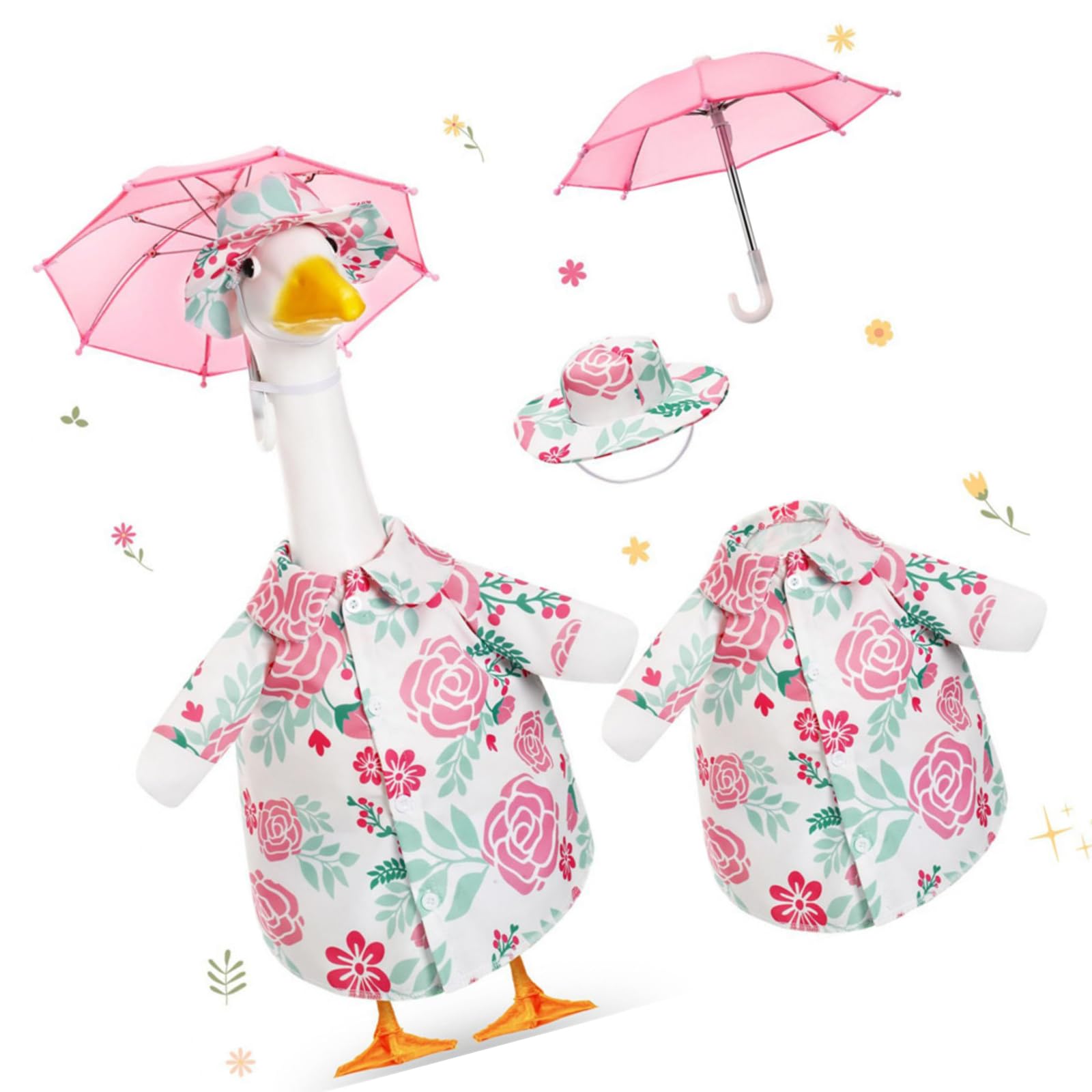 CAZSTYK Festival Floral Geese Dress with Matching Umbrellas Celebratory Costume Perfect for Seasonal Home Decoration Porch Dress with Umbrellas