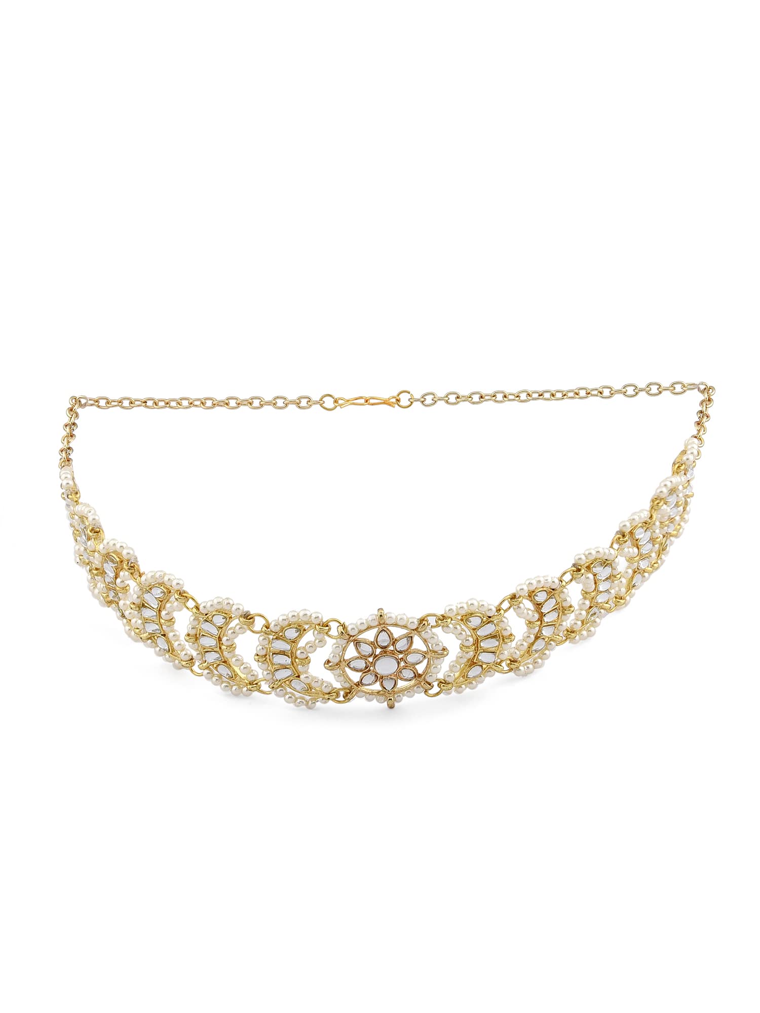 Zaveri Pearls Gold Tone Kundan & Pearls Studded Crescent Ethnic Head Chain For Women-ZPFK13111 (B09YNW9WSX) Amazon Price History, Amazon Price Tracker