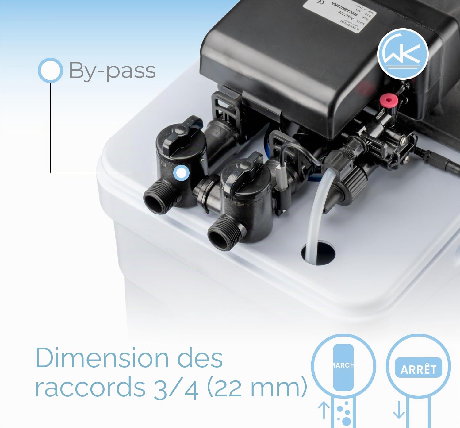 WK - Adoucisseur d'eau domestique New Octopus Slim, système de filtrage pour eau douce, design peu encombrant, débit de 3000 litres, idéal pour les familles jusqu'à 4 personnes