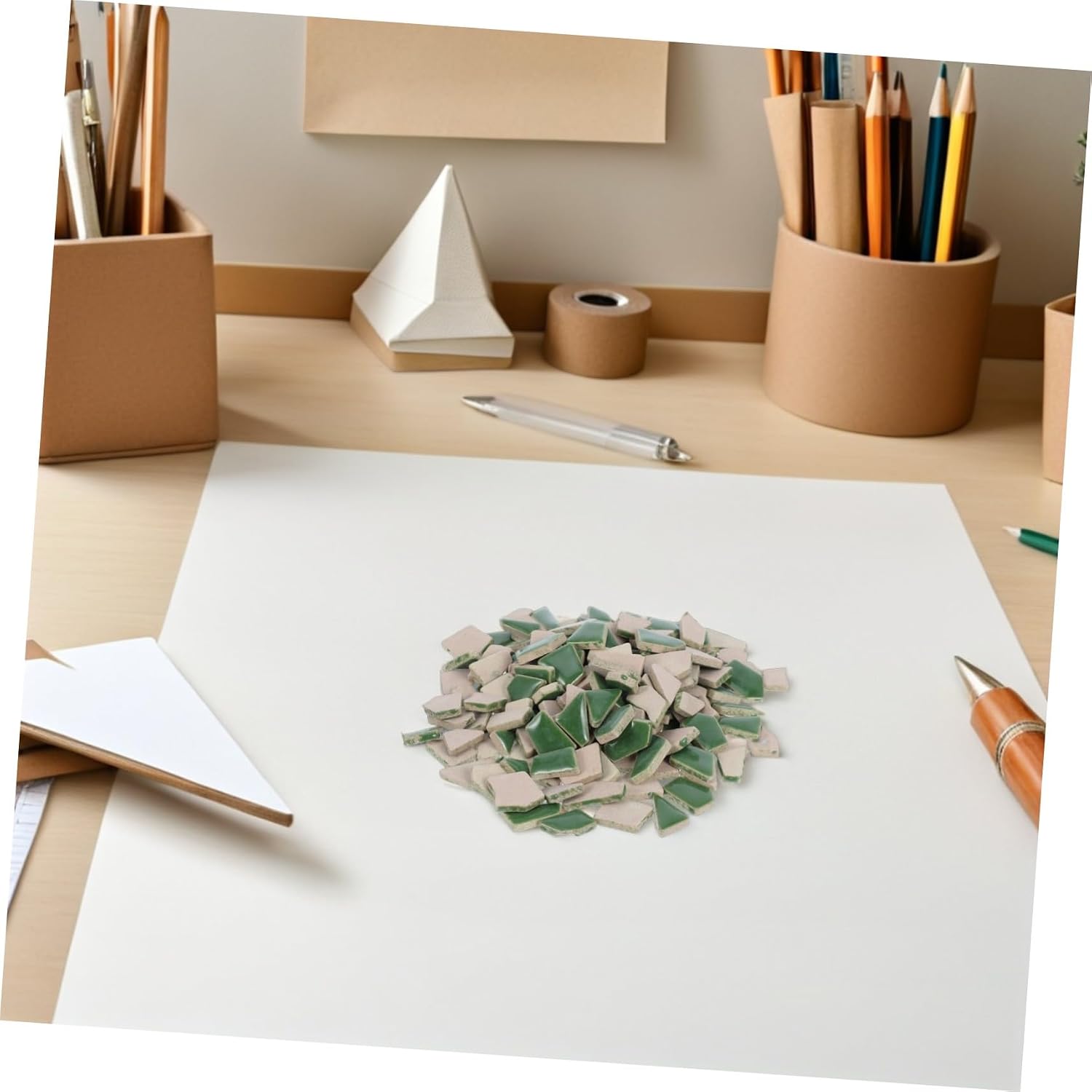 Creative Irregular Porcelain Pieces Pack for DIY Mosaic Art Green Ceramic Tiles for Home Decor Unique Broken Tiles for Walls Tables Small Spaces Craft Projects