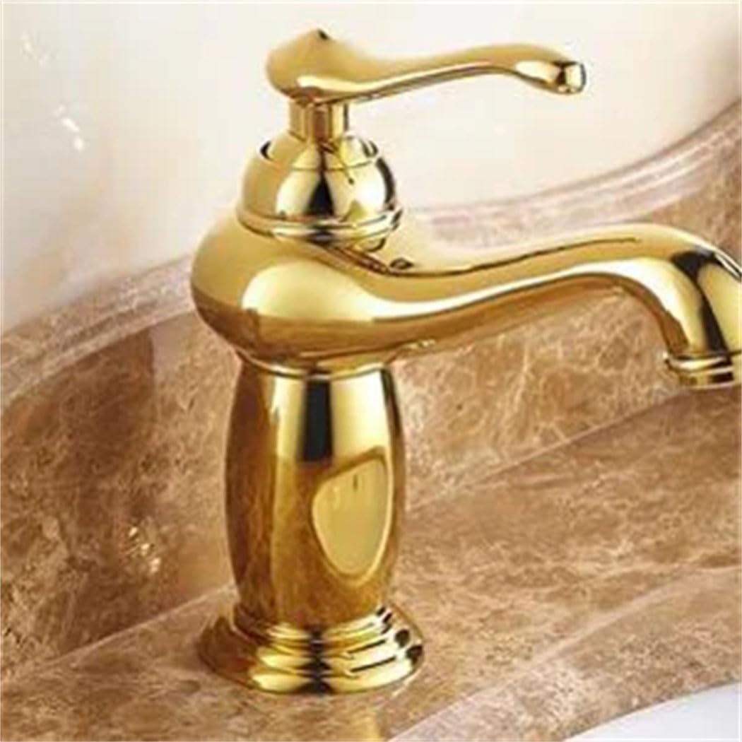 Mitigeur en laiton doré pour lavabo de salle de bains avec cartouche céramique premium