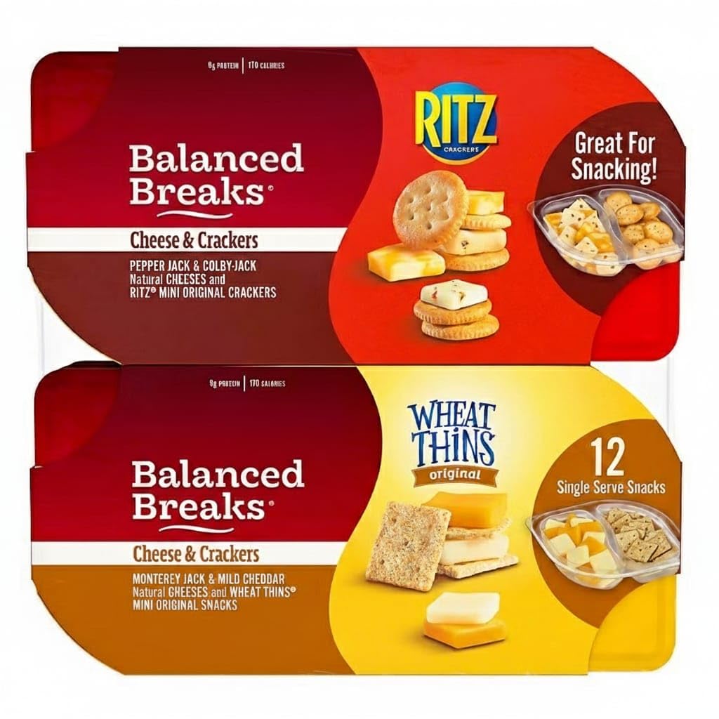 Balanced Breaks Cheese and Crackers, Colby-jack y Pepper jack con Ritz mini crackers, 12 pk