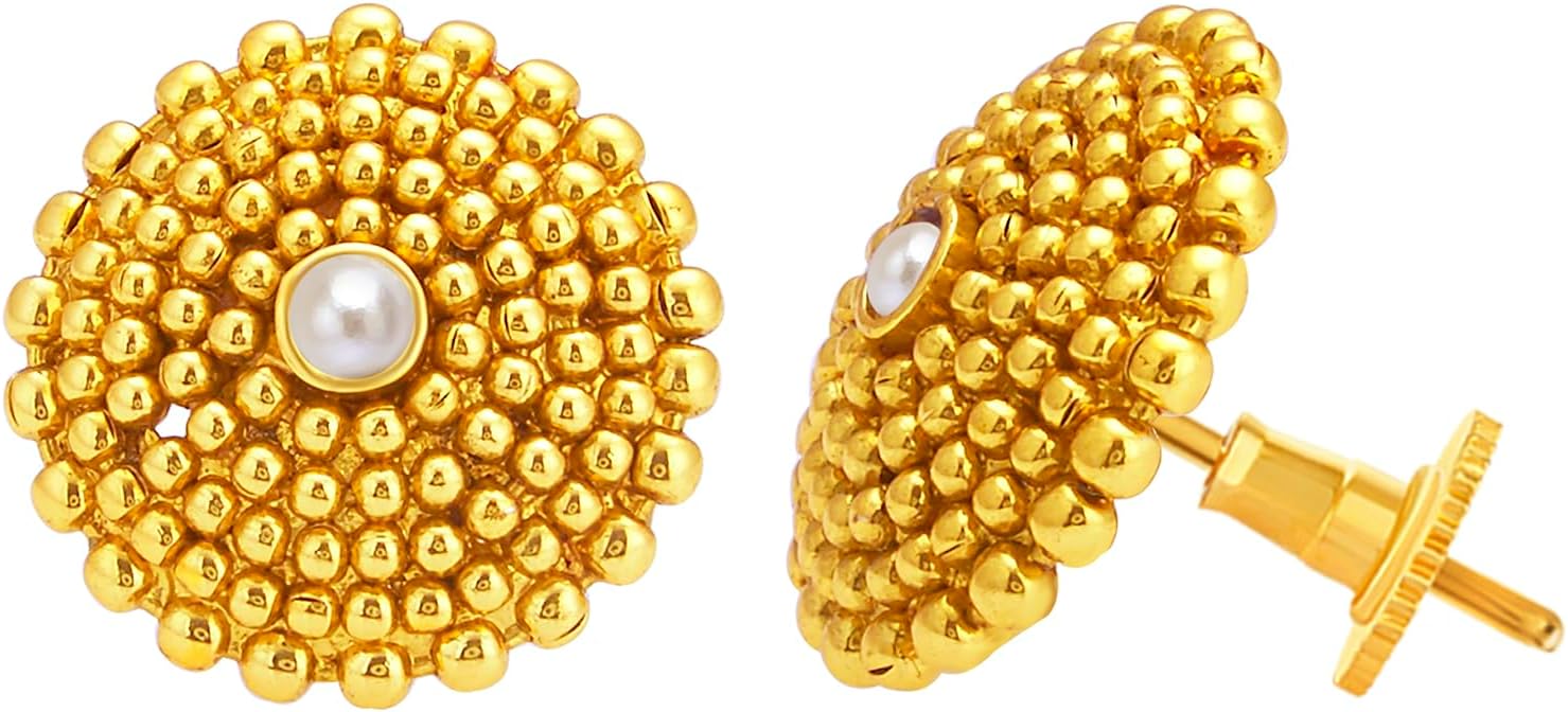 Sukkhi Dazzling Gold Plated Wedding Jewellery Pearl Stud Earring For Women (6615EGLDPP350), Golden, One Size