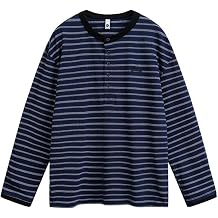 Men's Sweatshirt, Loose Fit Pullover Henley Neck Striped, Spring Casual Top