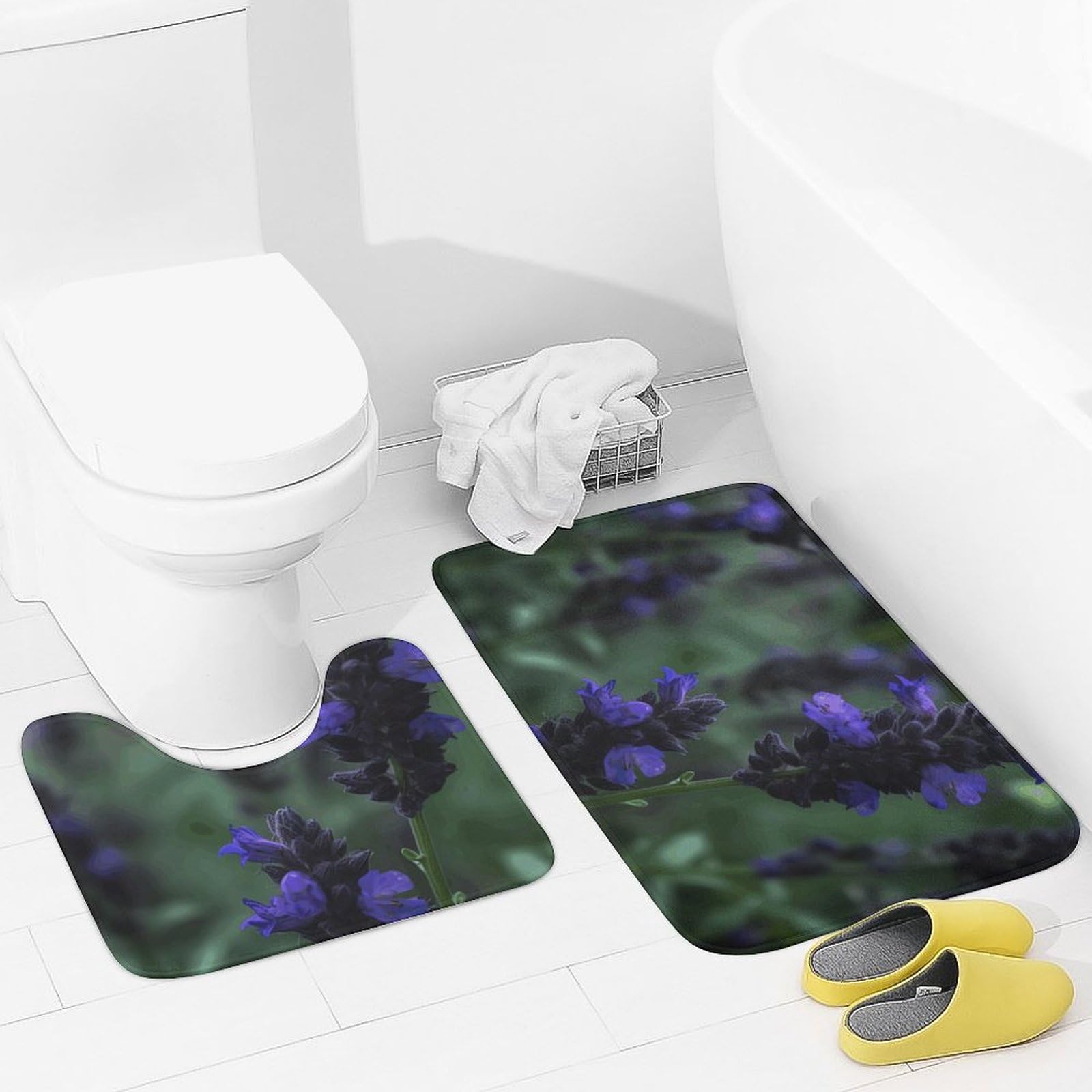 Tapis de bain doux et absorbant lot de 2 avec tapis de toilette en U violet lavande