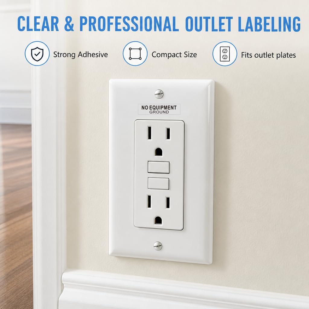 96Pcs NO Equipment Ground Protected Outlet Receptacle Stickers, Small 0.25 x 1.0 Inch Outlet Receptacle and Outlet Plates Stickers, Adhesive Decal Labels for Residential and Commercial Use image 2