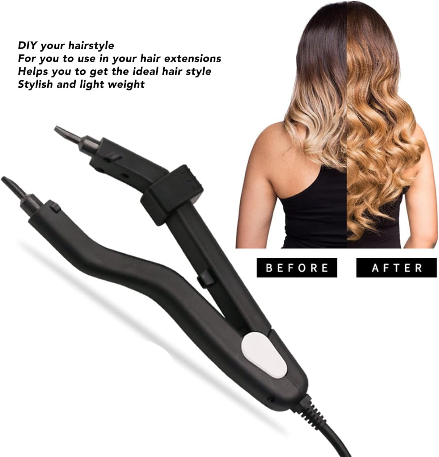 Nano Fusion Hair Extensions Tool – Mini Keratin Bonding Iron for K Tip/U Tip/Nano Extensions – Adjustable Heat 100-240V