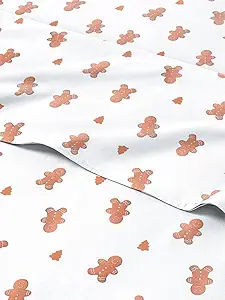 Full Gingerbread Man Sheet Set - Holiday Xmas Pattern Bedding Set - Deep Pockets - Snug Fit - 4PC - Wrinkle Free & Easy Care - Comfy Festive Winter - Holiday Sheets for Women, Men, Kids & Teens