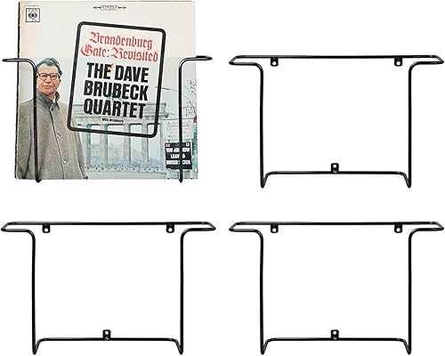 Miniatura 5 de MyGift Moderno estante de almacenamiento de discos de vinilo de alambre de metal, soportes para discos de vinilo colgantes, estantes flotantes para