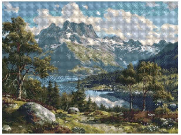 Kit broderie point de croix Norvège, toile fine et fils soyeux de 36 x 26 cm