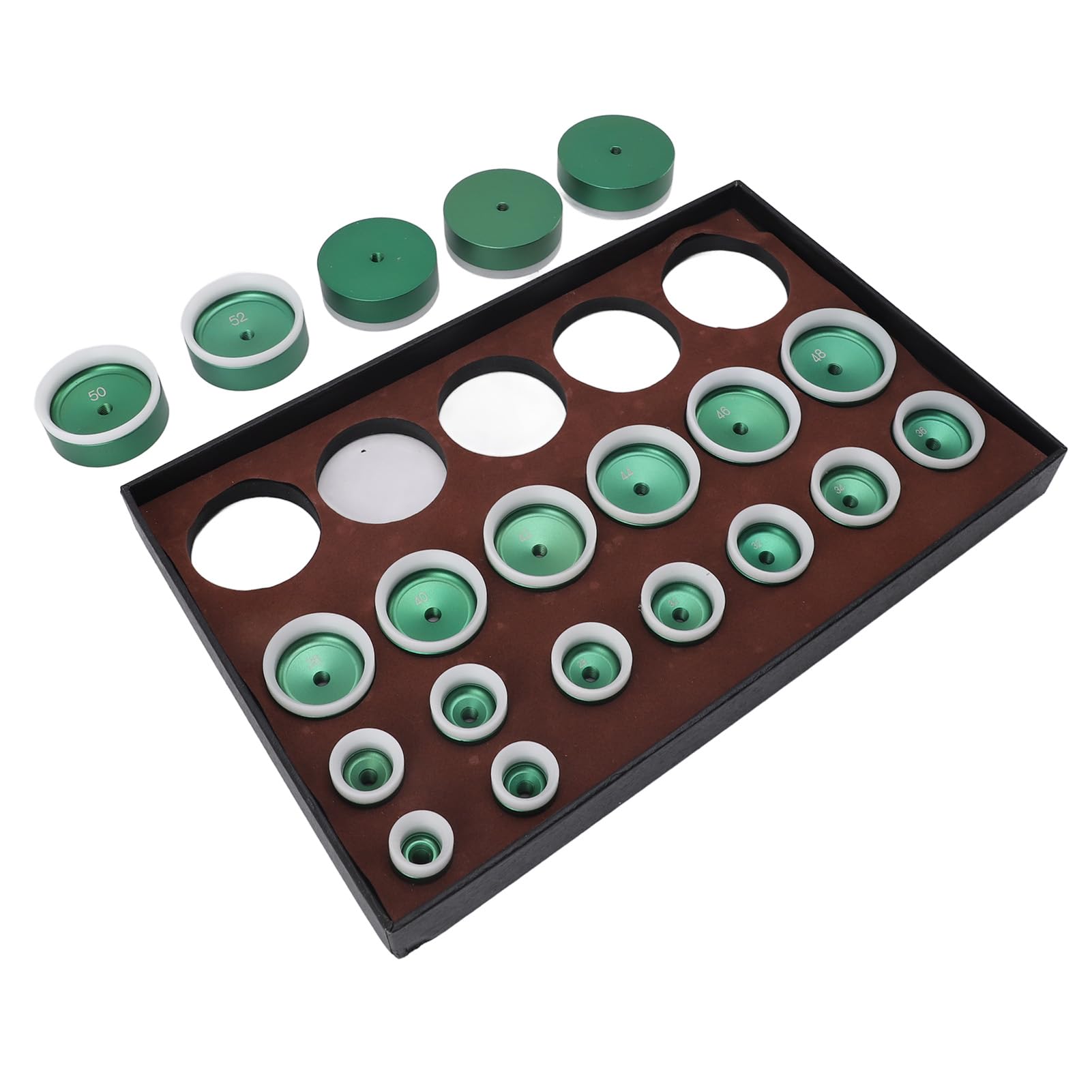 Jiawu Kit de Troqueles de Prensa para Relojes, 20 Piezas, 20-58mm, Juego de Troqueles de Prensa para Caja Trasera de Reloj Resistente para Reparación de Relojes