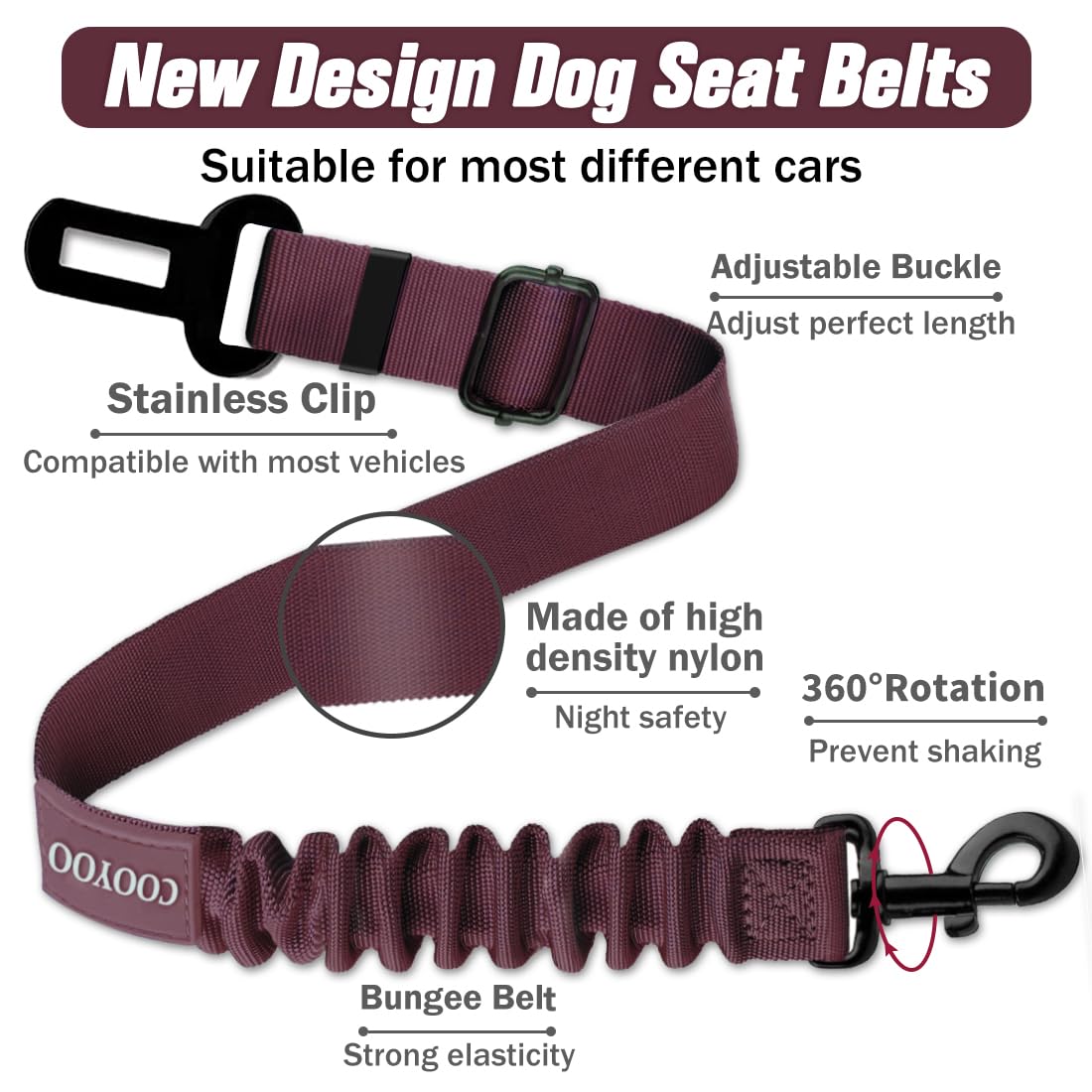COOYOO Cinturón de seguridad para perro, retráctiles y ajustables para coche, set de 3 unidades, cinturones de seguridad de nailon para mascotas, resistentes, elásticos y duraderos, arnés para coche