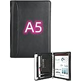 KISSKI Small A5 Planner Binder Portfolio for Men, 6 Ring Leather Zippered Padfolio Organizer with 1pc Notepad, Resume Document Folders for 5.5 x 8.5 Notepad, Tablet for iPad mini/iPad Air 2, Black