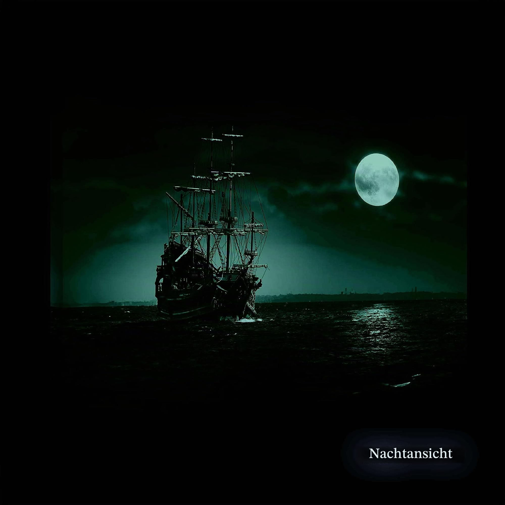 Startonight Bilder Schiff und Mond am Blauen Meer, Leinwandbilder Moderne Kunst, Landschaft Wanddeko Kunstdrucke, Wandbilder Schlafzimmer 60 x 90 cm, Tag Nacht Effekt, Elegante Geschenkidee Deko