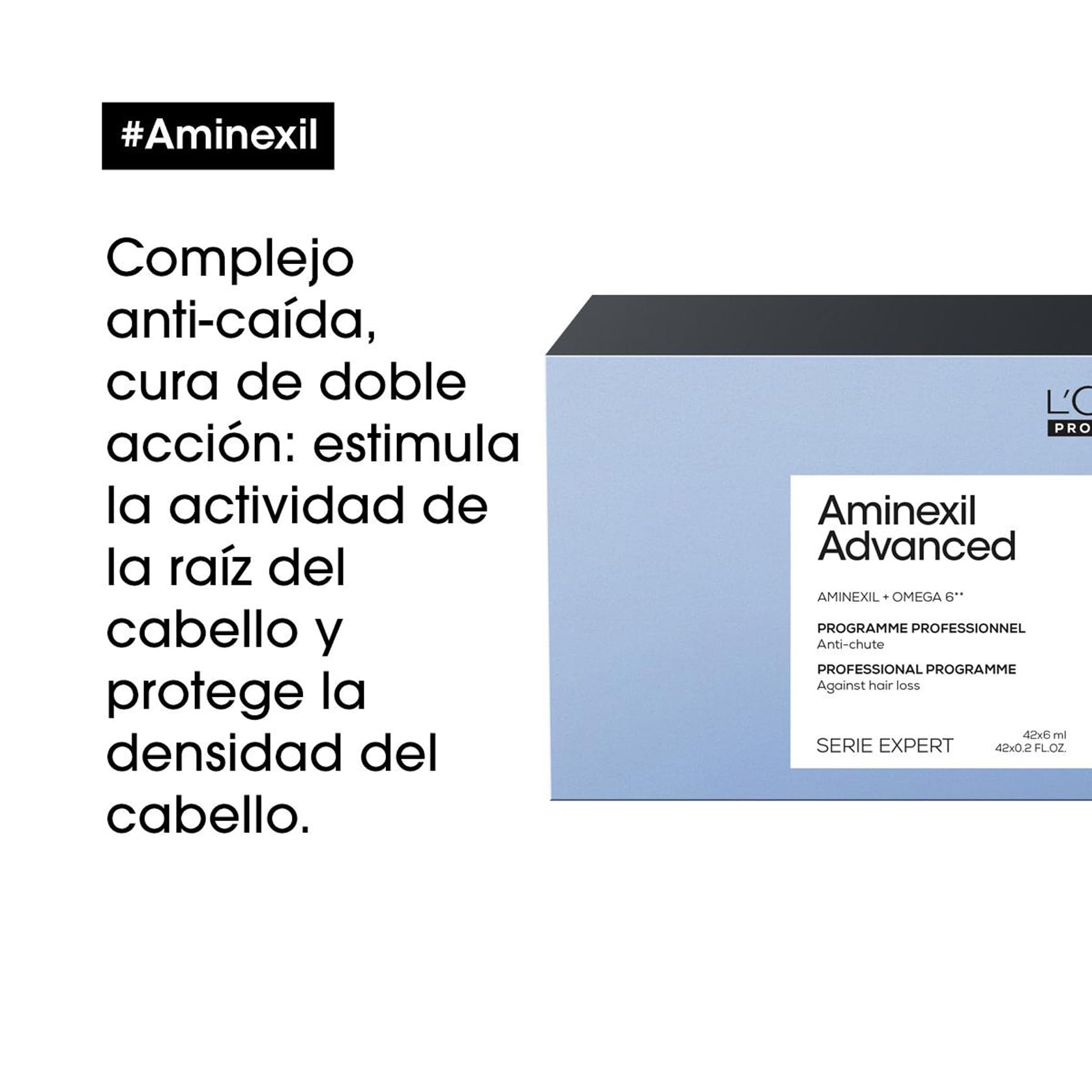 L'Oréal Professionnel, Tratamiento anticaída para un aspecto más denso y con más cuerpo, Aminexil Advanced, SERIE EXPERT, 42x6ml