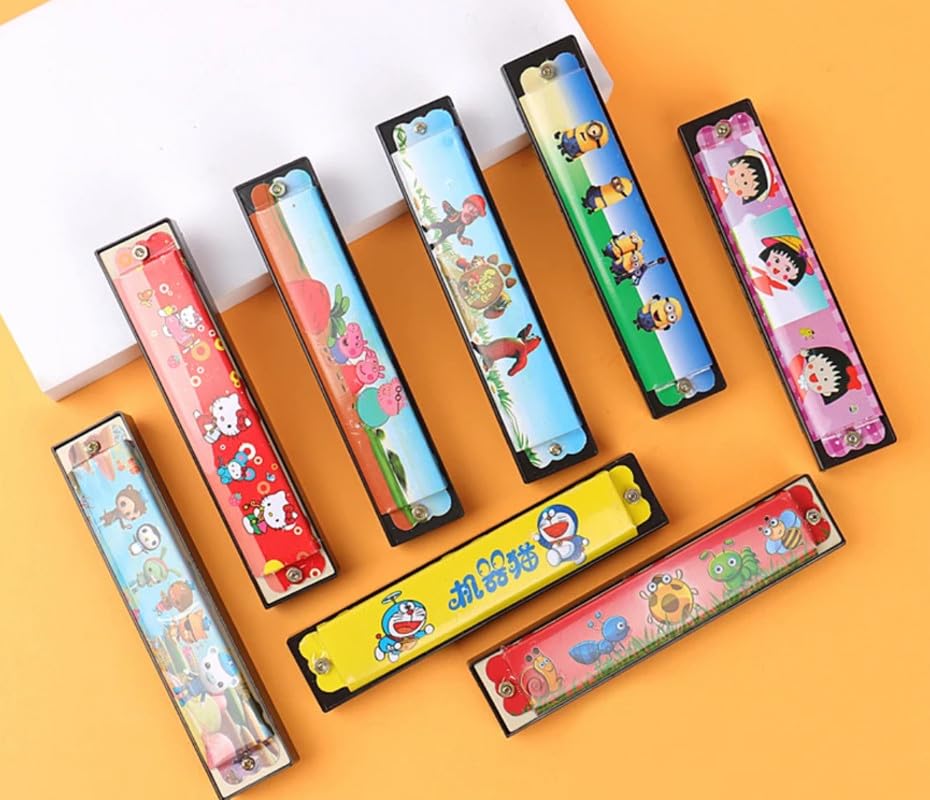 Image of Birthday Return Gifts Cute Cartoon Printed Harmonica Set - Diatonic Harmonicas for Kids, Adults, Beginners - Musical Instrument Gift (Pack of 10)