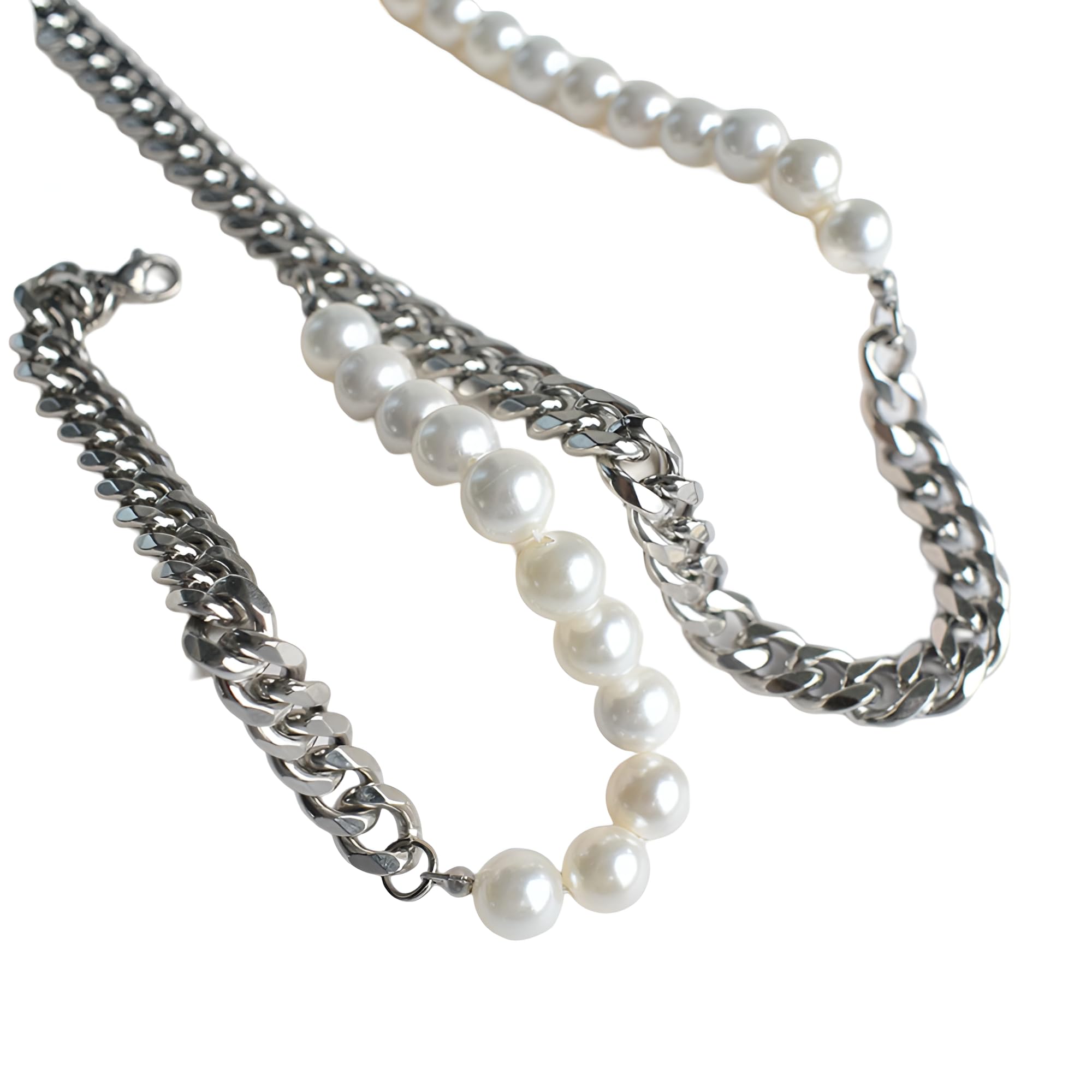 Sterlingsilber, natürlich, für Damen und Herren, Vintage-Armband – Punk-Schmucksets, Perlen-Halbketten-Halskette mit Initiale