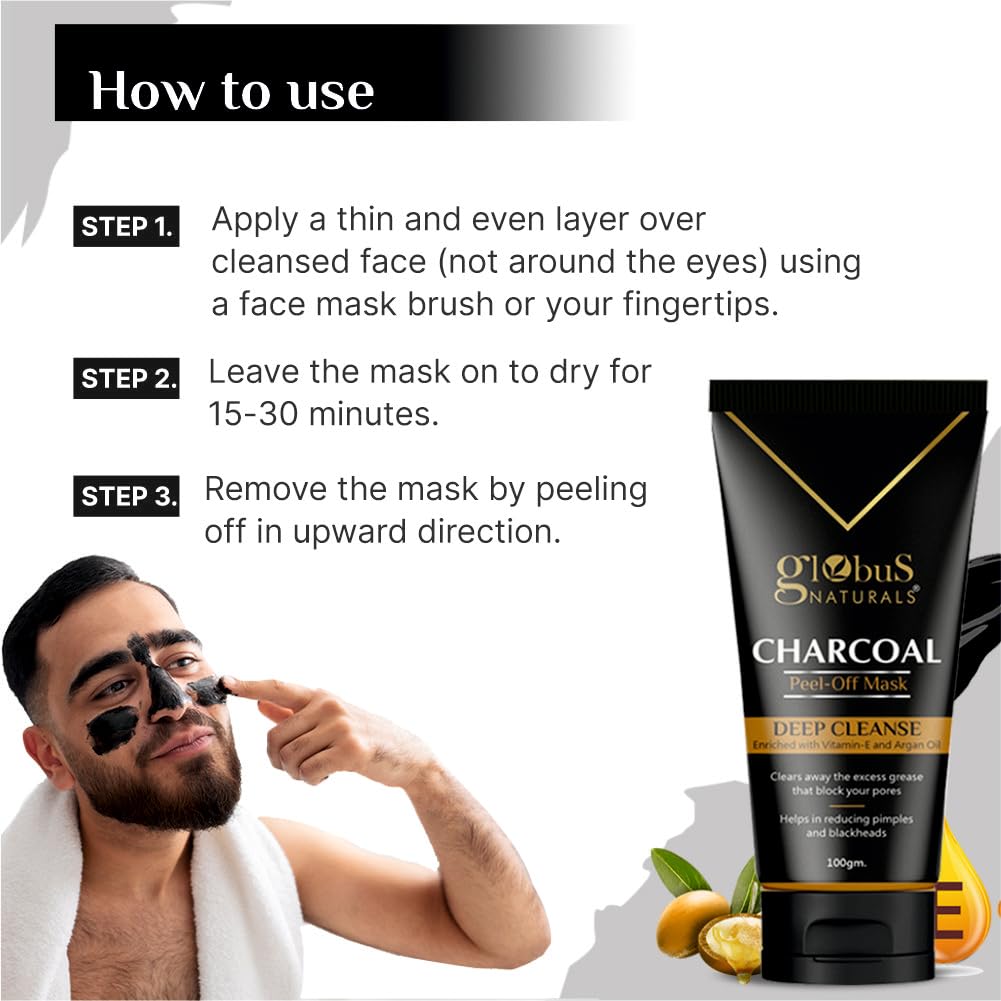 Globus Naturals Anti Pollution & Anti Acne Charcoal Peel Off Mask, Detoxifying Face mask, Fights Pollution and De-Tans skin, For Women & Men with Oily & Acne Prone Skin, 100 gms, Pack Of 2 3