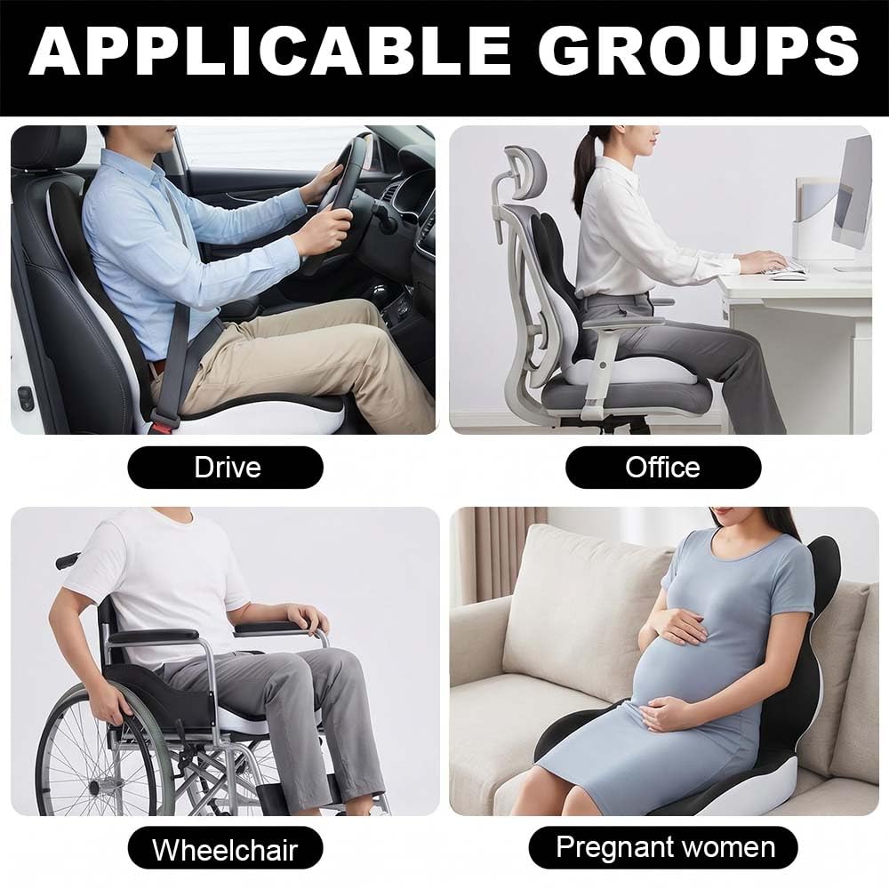 Cuscino in memory foam con supporto per la schiena, cuscino per coccige per dolore al coccige, sciatica, coccige, supporto lombare e lombare, per ufficio, auto, sedie da gioco e sala da pranzo