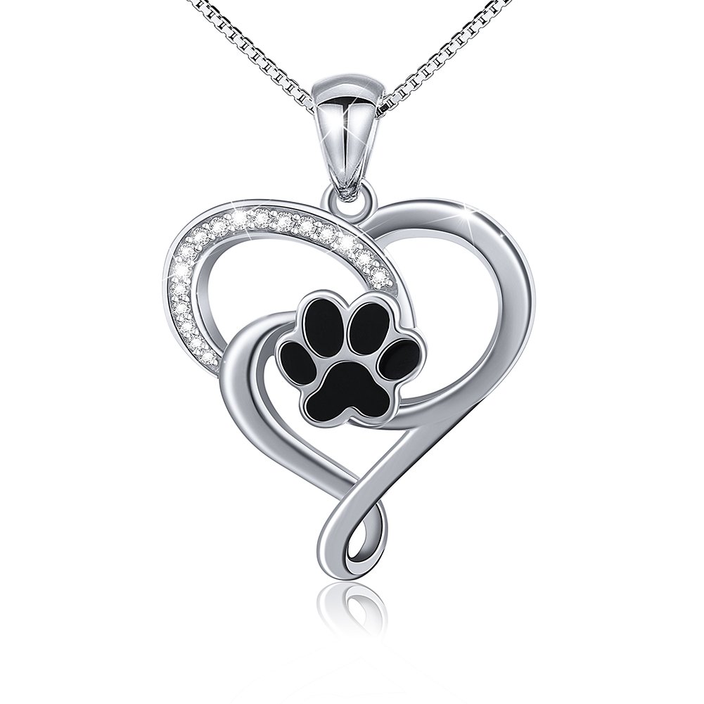 S925 Sterling Silver Puppy Dog Cat Pet Paw Print Pendant Necklace 18 inches