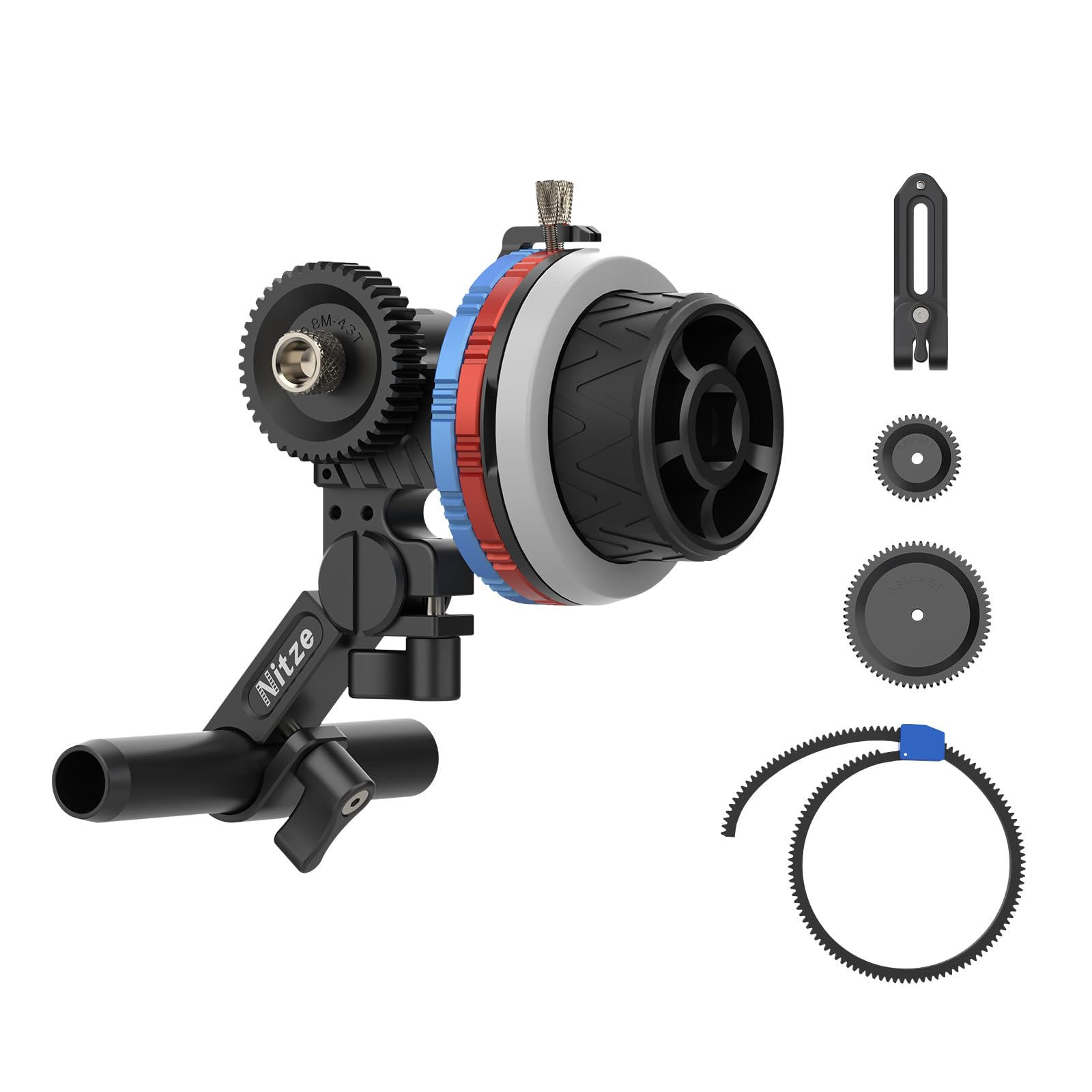 Mini Follow Focus Kit with 3 Reversible Drive Gears, 2 Marking Disks, Gear Ring Belt, 15mm Rod and Clamp with NATO Rail, Support A/B Hard Stops and 360° Infinity Zoom - MF15C