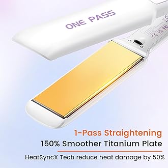 Faszin Professional Hair Straighteners, 42mm Wide-Plate Titanium Negative Ion Flat Iron, 30s Rapid Heating, Real-time Temperature Display, 11 Adjustable Temperature Levels (130-230℃)-White