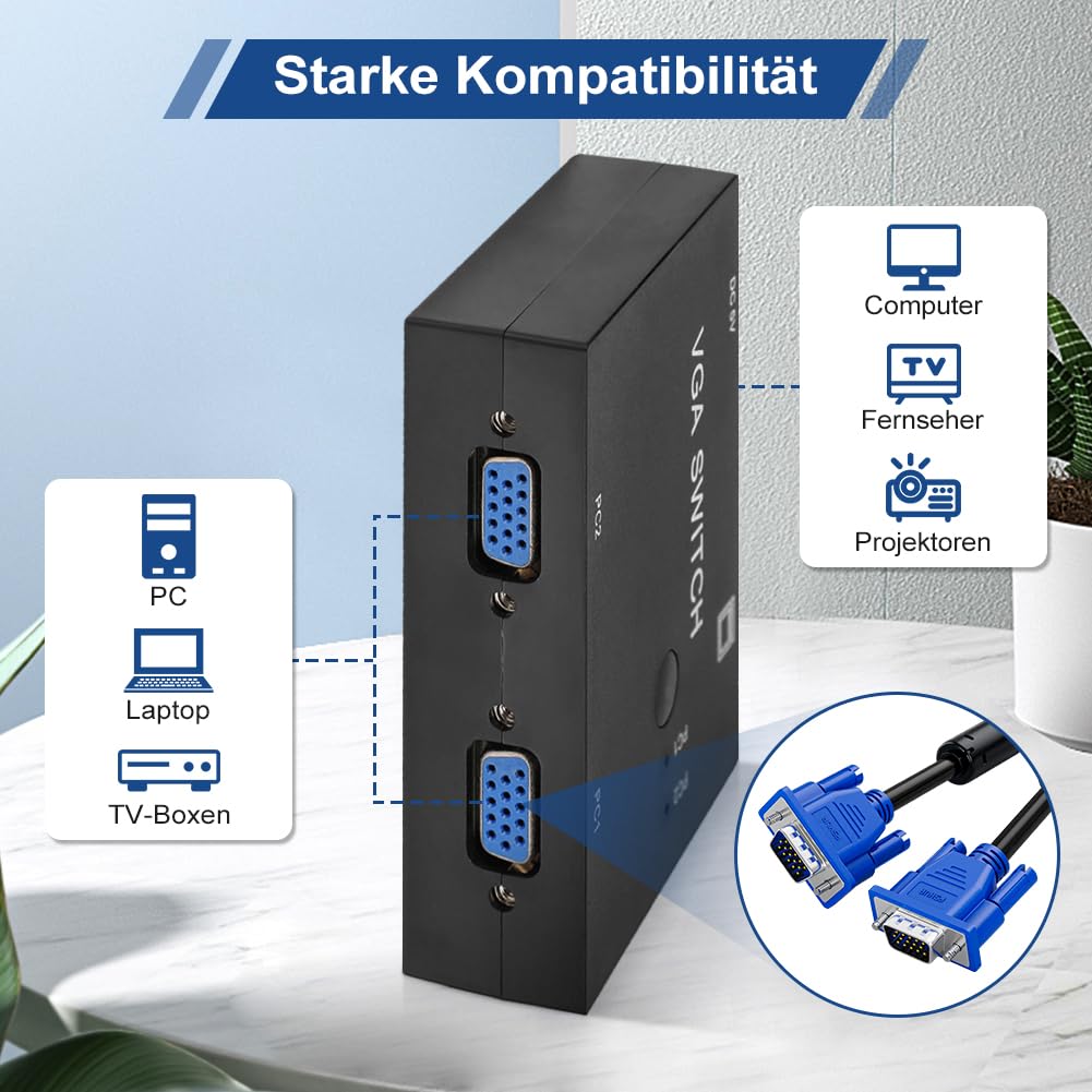 Przełącznik VGA 2 w 1, Rozdzielacz do Dwóch Komputerów na Jeden Monitor, Skrzynka Wyboru dla PC, Laptop, Desktop