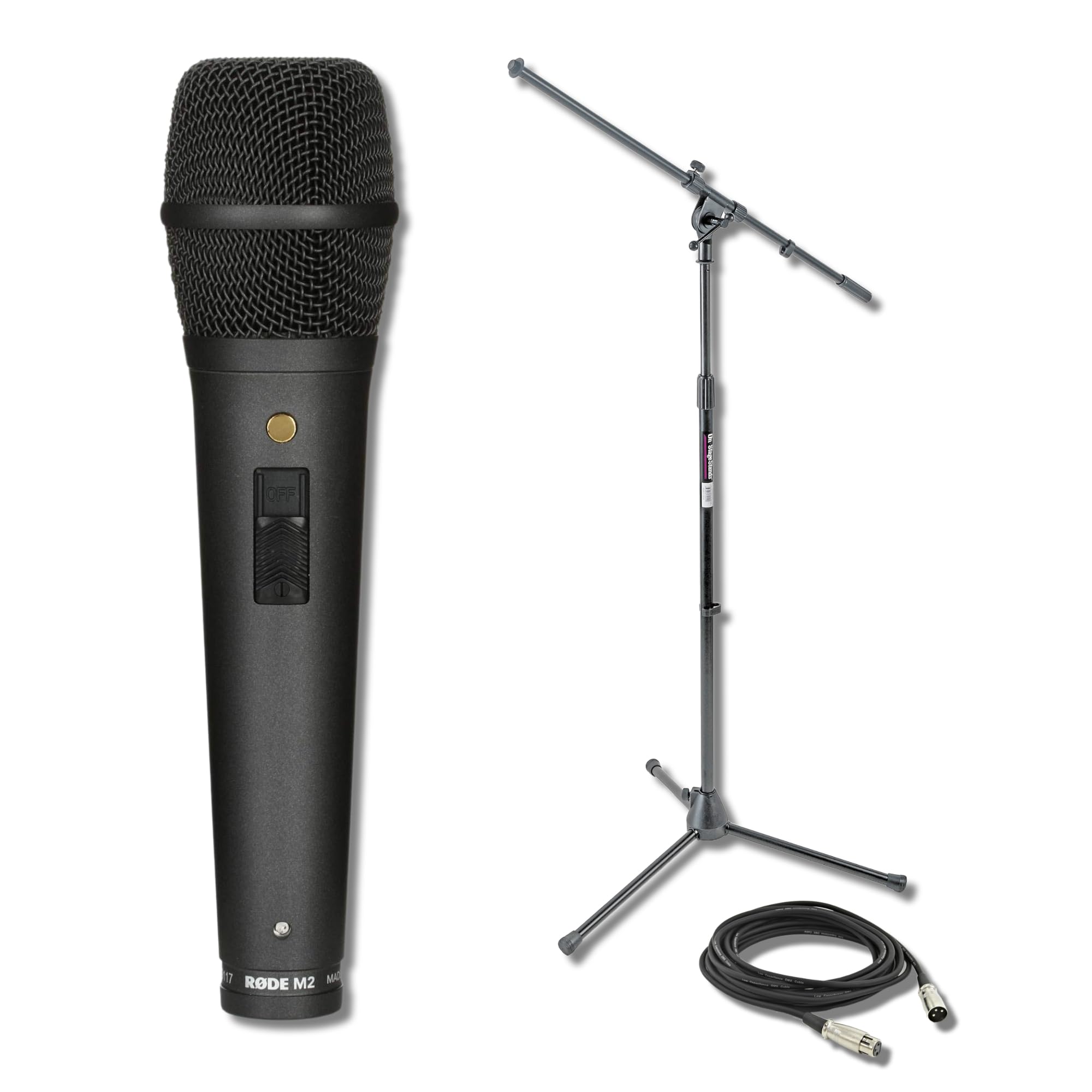 Rode M2 Live Performance Super Cardioid Condenser Microphone with On-Stage MS7701B Tripod Mic Stand and XLR Cable