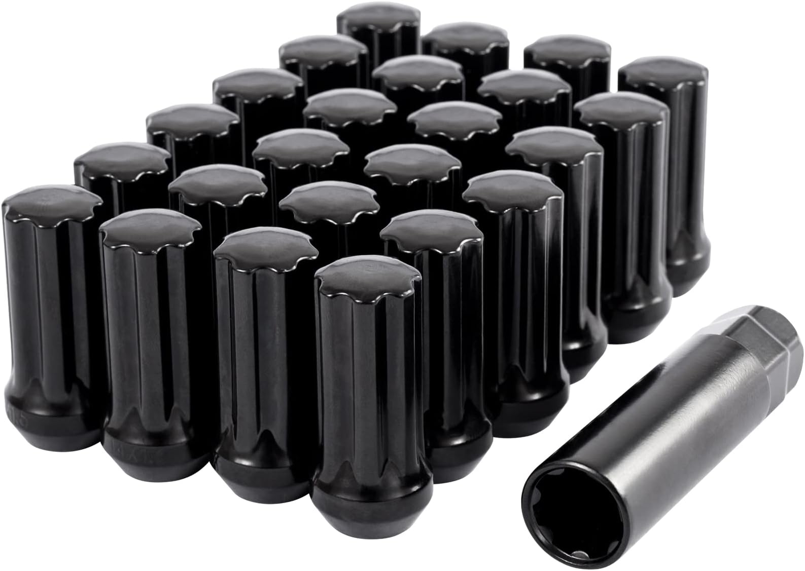 DCVAMOUS 24 PC 14x1.5 Lug Nuts Black 7-Spline Compatible with Chevy GMC Aftermarket Wheels - M14x1.5 Extended Lugnuts 2" Tall Cone Seat with Key for Sierra Silverado 1500 Suburban Yukon Escalade
