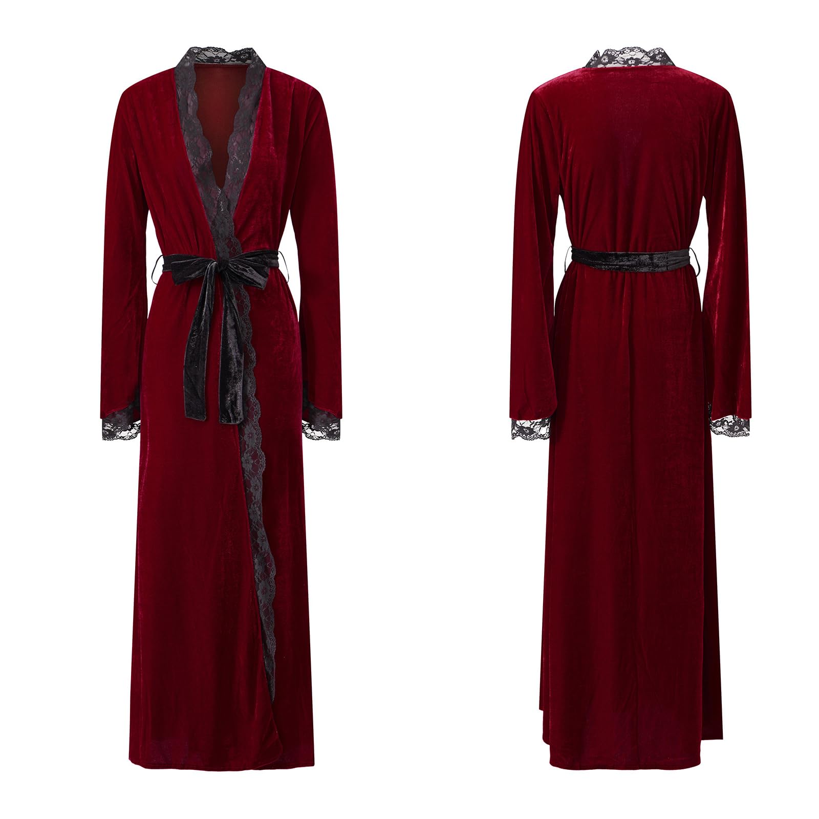 Sexy outfit Damski bardzo długi aksamitny szlafrok kimono z koronkowym wykończeniem z paskiem elegancka przytulna bielizna nocna bielizna nocna miękki podomka pomysł na prezent