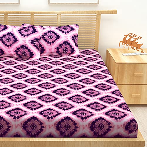 Image of Story@Home Magic Ethnic Collection Bandhani Cotton 1 Bedsheet for Double Bed and 2 Pillow Covers - Pink