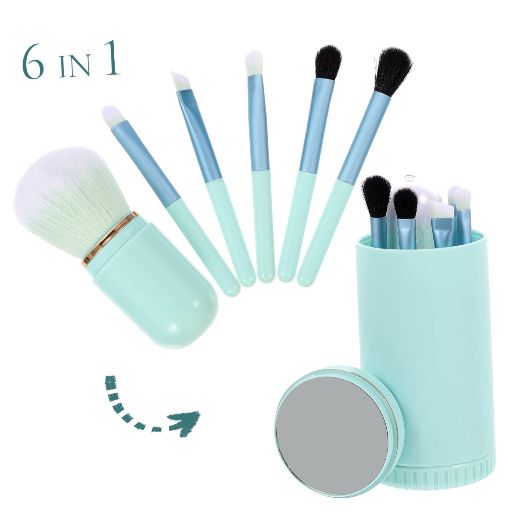 Healeved 5sätze Professionelle Makeup Pinsel Mit Blush-puder Tragbare Kosmetik Bürsten Für Makeup Kit Mit Spiegel Wasserblau Praktische Beauty Werkzeuge Für Reisen
