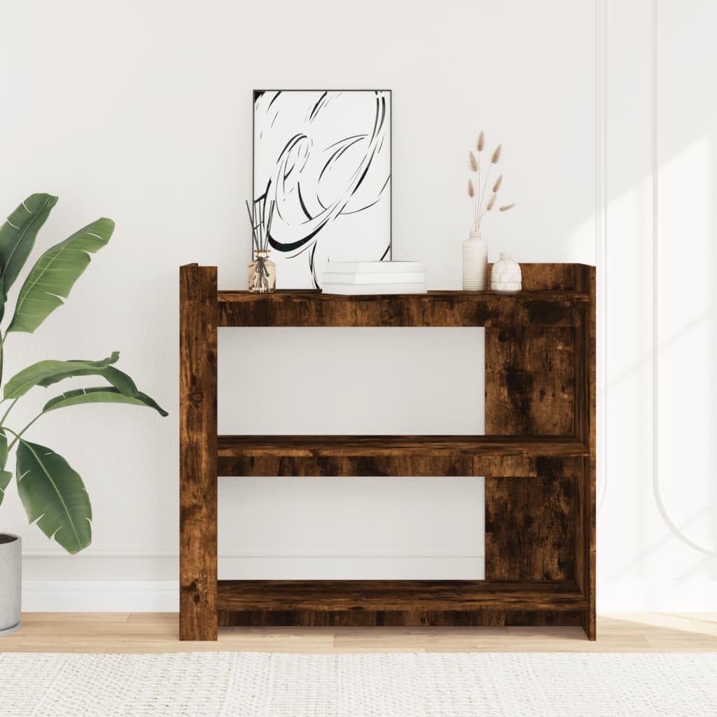 Mesa consola de roble ahumado de 100 x 35 x 90 cm de material de madera, mesa de pasillo clásica con mucho espacio para libros, artículos decorativos y plantas, incluye soporte de pared para