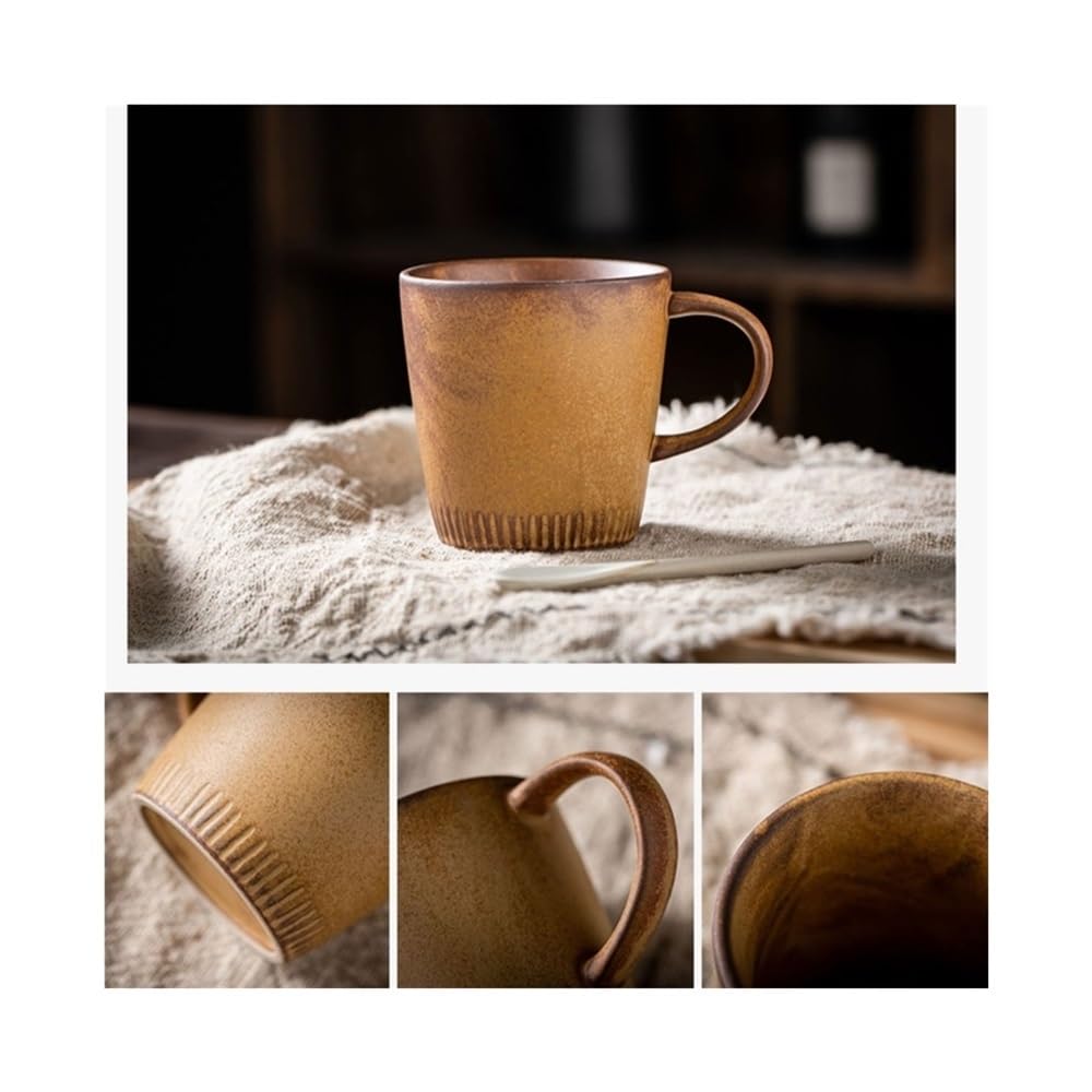 Rustykalny kubek do kawy i spodek 7,4 uncji, zestaw 2 filiżanek ceramicznych w stylu vintage, kubek do herbaty dla mężczyzn i kobiet
